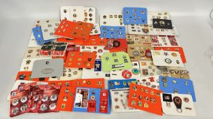 A BOX CONTAINING AN EXTENSIVE COLLECTION OF MODERN AND VINTAGE FOOTBALL RELATED ENAMEL BADGES TO