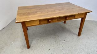 LARGE PINE FARMHOUSE TABLE WITH 2 DRAWERS, 97CM X 163CM.