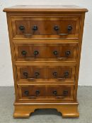 A YEW WOOD 4 DRAWER CHEST, W 46CM X D 40CM X H 75CM.