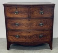ANTIQUE MAHOGANY TWO OVER TWO BOW FRONT DRAWER CHEST WITH BRASS FURNISHINGS,
