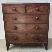 ANTIQUE MAHOGANY TWO OVER THREE DRAWER CHEST, REQUIRES ATTENTION, W 91CM X D 47CM X H 107CM.