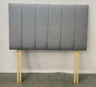 A MODERN DESIGNER PALE GREY UPHOLSTERED HEADBOARD, 120CM.