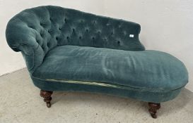 ANTIQUE FRENCH NAPOLEON III STYLE CHAISE WITH HARD WOOD FRAME AND MAHOGANY FEET,