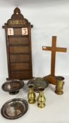 AN OAK HYMNS BOARD, OAK ALTAR CROSS,