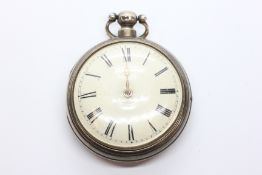 AN ANTIQUE SILVER PEAR CASED VERGE FUSEE POCKET WATCH, LONDON 1838.