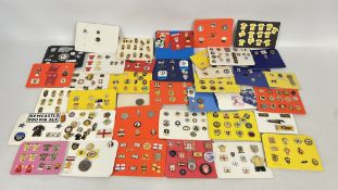 A BOX CONTAINING AN EXTENSIVE COLLECTION OF MODERN AND VINTAGE FOOTBALL RELATED ENAMEL BADGES TO