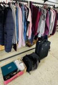 A GROUP OF GOOD QUALITY CLOTHING, FOOTWEAR, SUITCASES AND OVERNIGHT BAGS ETC.