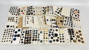 A BOX OF ASSORTED VINTAGE BUTTONS MOUNTED ON CARD.