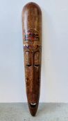 A LARGE HAND PAINTED TRIBAL WALL MASK, H 151CM.