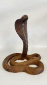 A HAND CARVED WOODEN COBRA SCULPTURE, H 45CM.