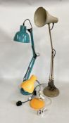 TWO ANGLE POISE LIGHTS TO INCLUDE A VINTAGE EXAMPLE BEARING ORIGINAL LABEL (COLLECTORS ITEM ONLY) +
