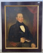 AN ANTIQUE FRAMED PORTRAIT OIL ON CANVAS, UNSIGNED, W 69 X H 90CM.