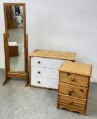 3 PIECES OF PINE FURNITURE TO INCLUDE 3 DRAWER WHITE FINISH CHEST,
