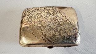 A VINTAGE SILVER ENGRAVED CIGARETTE CASE, BIRMINGHAM 1905, MAKER A.B.