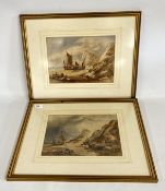 A PAIR OF FRAMED AND MOUNTED WATERCOLOURS DEPICTING BEACH SCENES,
