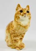 A LARGE WINSTANLEY GLAZED STUDIO POTTERY SEATED GINGER TABBY CAT No. 5, SIGNED.