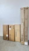A GROUP OF FLATPACK FURNITURE SEALED IN PACKAGING, DESCRIBED AS TOWER SHELVING UNIT CONSOLE TABLE,