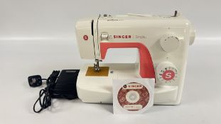SINGER SIMPLE 3210 SEWING MACHINE WITH FOOT PEDAL, ACCESSORIES AND COVER - SOLD AS SEEN.