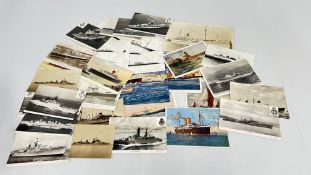 A QUANTITY OF VINTAGE SHIPPING RELATED POSTCARDS, PEN AND INK HAND DRAWN EXAMPLE,