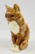 A LARGE WINSTANLEY GLAZED STUDIO POTTERY SEATED GINGER TABBY CAT No. 5, SIGNED.