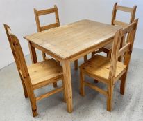A MEXICAN PINE KITCHEN TABLE & 4 CHAIRS, 81 X 110CM X H 75CM.