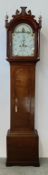 AN ANTIQUE OAK CASED GRANDFATHER CLOCK, THE ENAMEL NAUTICAL THEMED DIAL MARKED J. PERCY MENDLESHAM.
