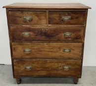 ANTIQUE PINE TWO OVER THREE DRAWER CHEST - SPLIT - W 92CM X D 42CM X H 104CM.