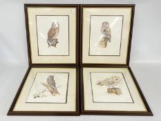 BRIAN BEDFORD 4 X LIMITED EDITION FRAMED OWL PRINTS - LITTLE OWL, LONG EARED OWL, BARN OWL,
