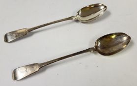A GEORGE III PAIR OF SILVER FIDDLE PATTERN BASTING SPOONS MAKER WC, EDINBURGH ASSAY,