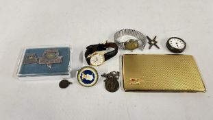 AN ARISTOCRAT GILT METAL CIGARETTE CASE, MACHINE TURNED FINISH, THE CARTOUCHE ENGRAVED G.