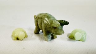 JADEITE / NEPHRITE CARVED PIG AND TWO TURTLES.
