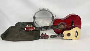 A TIGER GUITAR MODEL CL G6-RD + A TOTALLY RAD CHILD'S GUITAR AND A DRUM A/F.