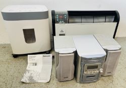 A GROUP OF HOUSEHOLD ELECTRICALS TO INCLUDE UNITED OFFICE PAPER SHREDDER,