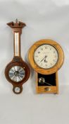 A MODERN DROP DIAL WALL CLOCK AND MODERN BAROMETER.