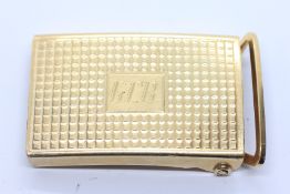 A 14CT YELLOW GOLD BELT BUCKLE MARKED 14K, THE CARTOUCHE ENGRAVED WITH THE INITIALS G.C.B.