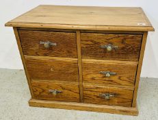 PINE 6 DRAWER CHEST WITH OAK FRONTED DRAWERS, W 74CM X D 43CM X H 60CM.