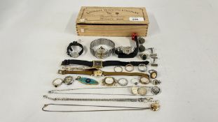 A COLLECTION OF WATCHES AND COSTUME JEWELLERY TO INCLUDE VINTAGE AVIA, ROTARY ETC, FASHION RINGS,