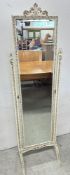 A CONTINENTAL CREAM AND GILT DECORATED CHEVAL MIRROR, HEIGHT 152CM.