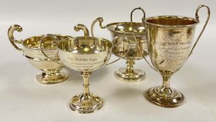 A GROUP OF THREE SILVER TWO HANDLED TROPHY CUPS,