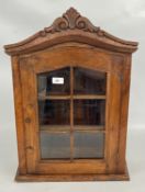 A RUSTIC GLAZED WALL MOUNTED DISPLAY CABINET, W 47CM X D 16CM X H 60CM.