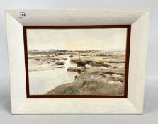 A FRAMED WATERCOLOUR DEPICTING BLAKENEY COASTAL SCENE BEARING SIGNATURE COX, W 34 X H 24CM.