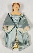 A VINTAGE HAND CRAFTED PAPER MÀCHE DOLL IN A TRADITIONAL BEADED GOWN.