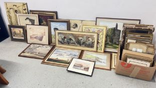 LARGE GROUP OF FRAMED PAINTINGS AND PRINTS INCLUDING ORIGINAL EXAMPLES, CLASSICAL DESIGN, LOCAL,
