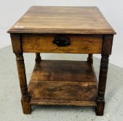 EASTERN DESIGN HARDWOOD SINGLE DRAWER LAMP TABLE WITH LOWER TIER, W 47.5CM X D 47.5CM X H 52CM.