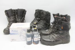 4 PAIRS OF BOOTS INCLUDING V12 COMPOSITE TOE SIZE 8, VIBRAM SIZE 9, CORDURA SIZE 9,