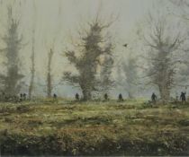 LTD EDITION JEREMY BARLOW FRAMED AND MOUNTED PRINT ''THE BEATERS'' #16/25, PENCIL SIGNED TO MARGIN,