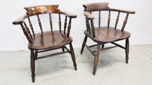 A PAIR OF ANTIQUE SMOKERS BOW BACK CHAIR