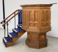 SOLID LIGHT OAK OCTAGONAL CHURCH PULPIT