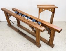 TWO SECTIONS OF RECLAIMED OAK ALTAR RAIL,