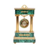 A 20TH CENTURY MALACHITE AND GILT BRASS PORTICO WATCH HOLDER